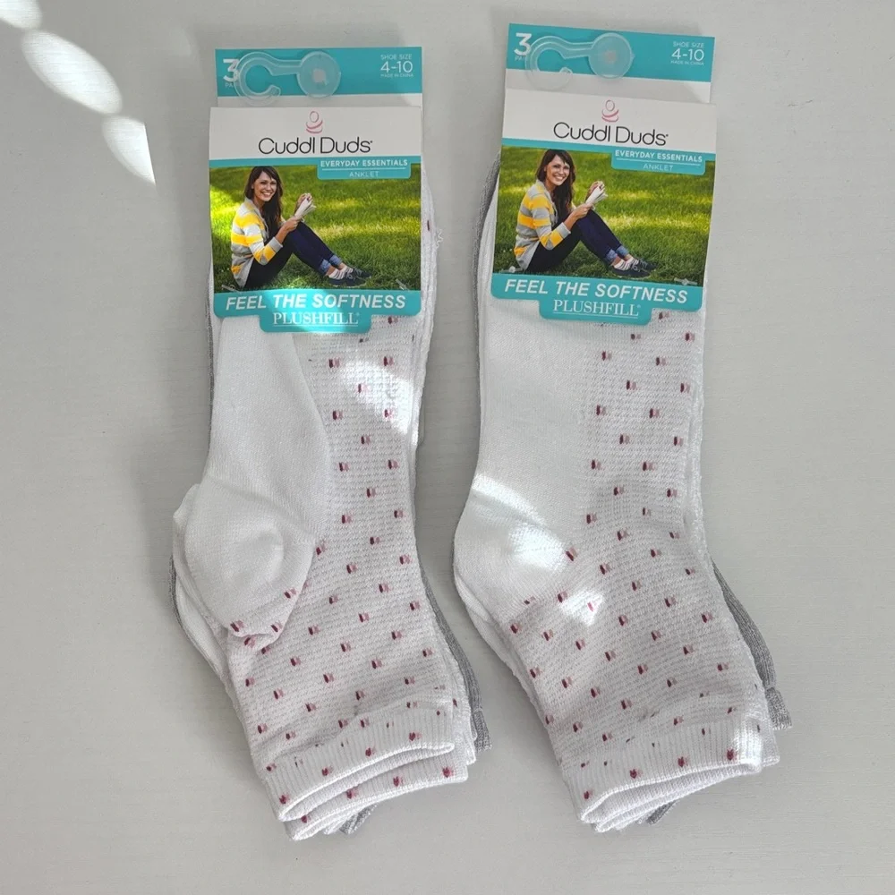 BOGO 3 pack Cuddl Duds White Socks with Red Accents